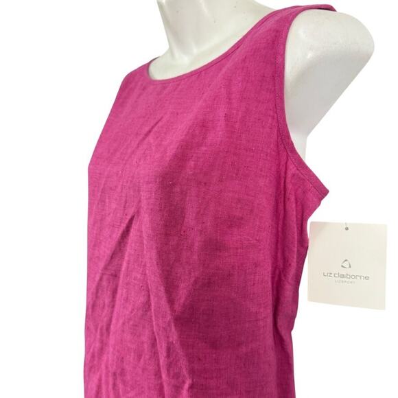 Liz Claiborne Sport 100% Linen Pink Sleeveless Maxi Dress Fringe Trim NWT sz 8 - Picture 10 of 16